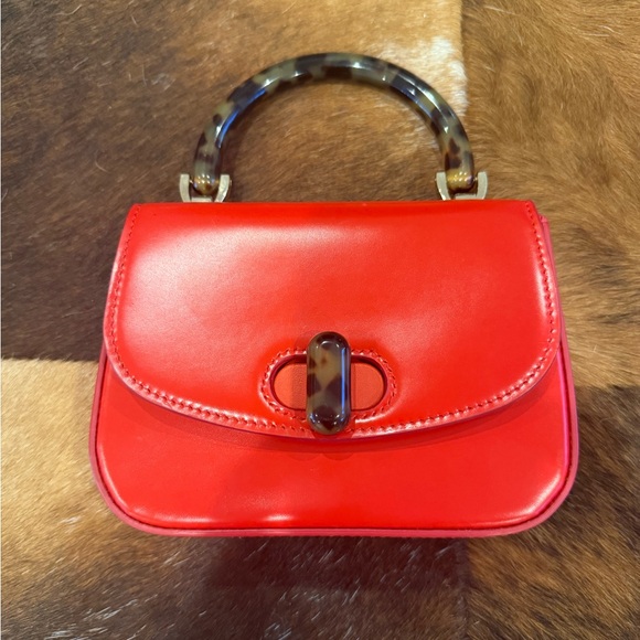 EDIE PARKER Tortoise-detail Leather Mini Bag In Red - Picture 2 of 7